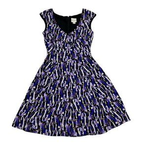 Reiss Purple Abstract Printed Fit And Flare Silk Allegra Mini Dress